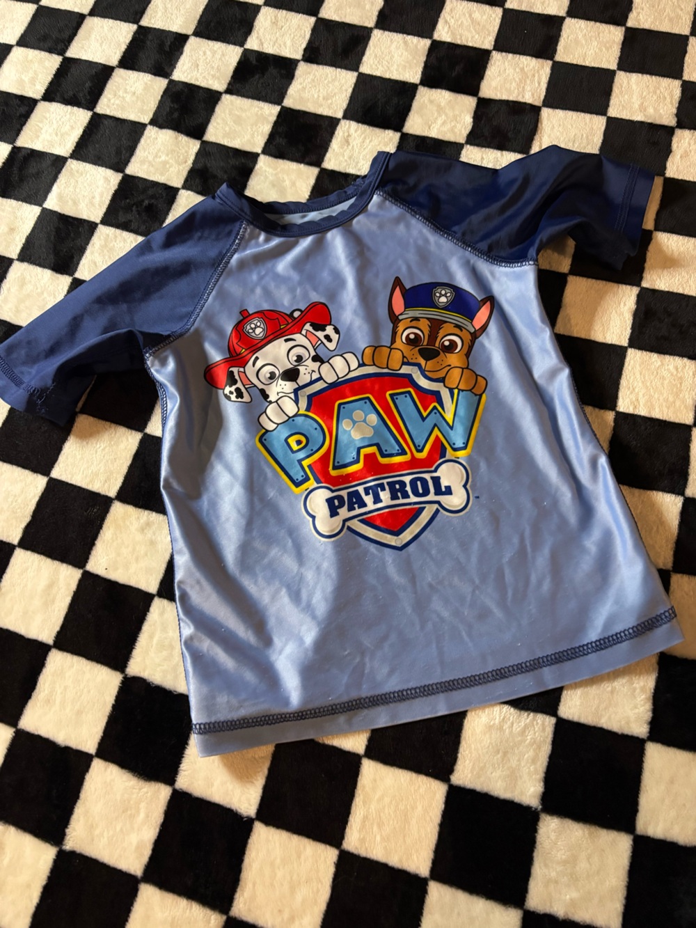 Size 4T Paw Patrol Light Blue and Navy Short Sleeve Rash Guard